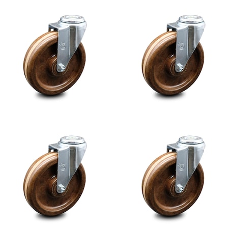 Service Caster 6 Inch High Temp Phenolic Wheel Swivel Bolt Hole Caster Set SCC-BH20S615-PHRHT-4
